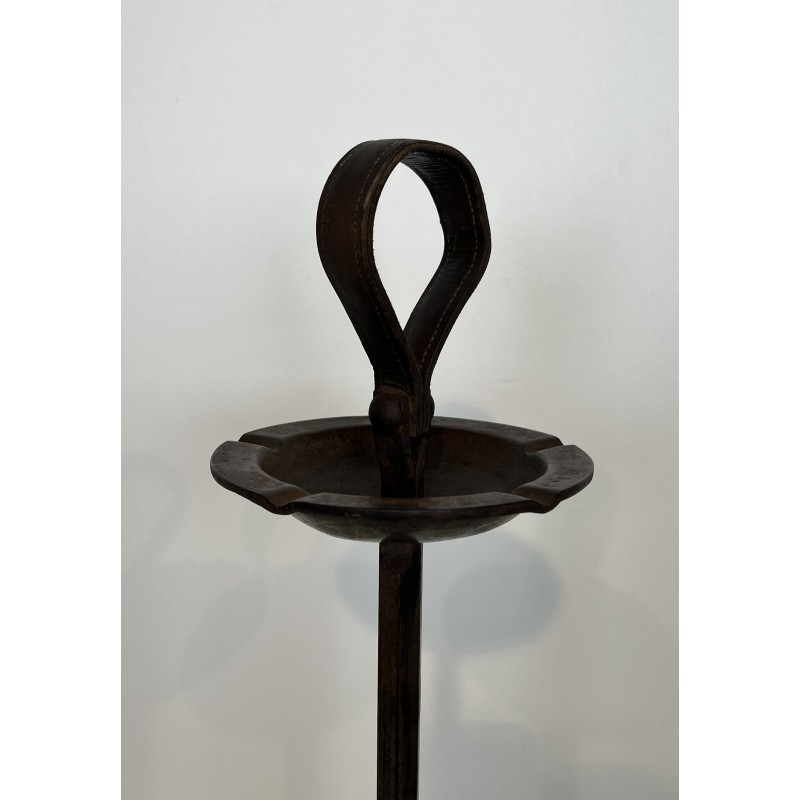 Cendrier sur pied en Acier et Cuir de Jacques Adnet