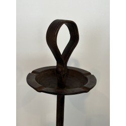 Steel and Leather Ashtray on Stand by Jacques Adnet, French Work, circa 1950