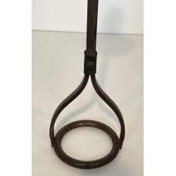 Steel and Leather Ashtray on Stand by Jacques Adnet, French Work, circa 1950