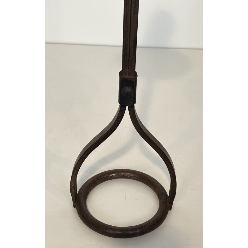 Steel and Leather Ashtray on Stand by Jacques Adnet, French Work, circa 1950
