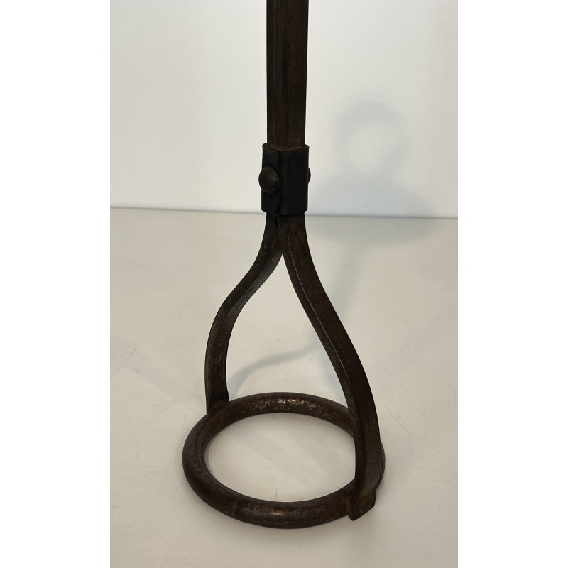 Steel and Leather Ashtray on Stand by Jacques Adnet, French Work, circa 1950