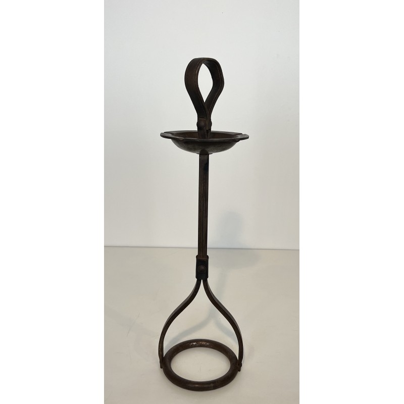 Steel and Leather Ashtray on Stand by Jacques Adnet, French Work, circa 1950