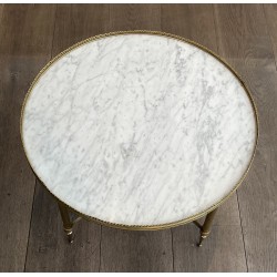 Neoclassical Round Brass Coffee Table with Carrara Marble Top by Maison Jansen, French Work, circa 1940
