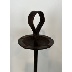 Steel and Leather Ashtray on Stand by Jacques Adnet, French Work, circa 1950