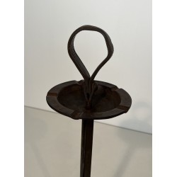 Steel and Leather Ashtray on Stand by Jacques Adnet, French Work, circa 1950