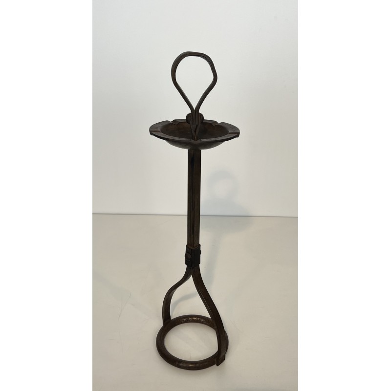 Steel and Leather Ashtray on Stand by Jacques Adnet, French Work, circa 1950