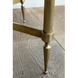 Table Basse Ronde Néoclassique en Laiton et Marbre de Carrare, Maison Jansen, Travail Français, vers 1940