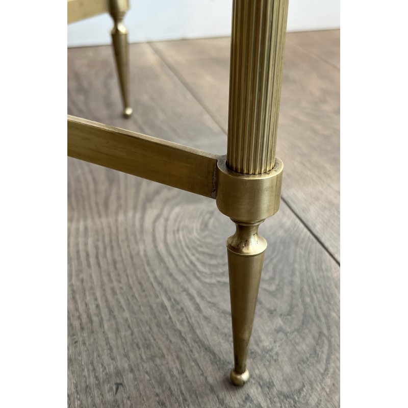 Table Basse Ronde Néoclassique en Laiton et Marbre de Carrare, Maison Jansen, Travail Français, vers 1940