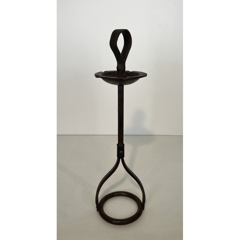 Steel and Leather Ashtray on Stand by Jacques Adnet, French Work, circa 1950