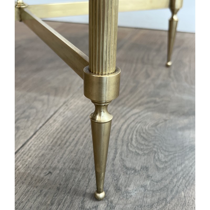 Neoclassical Round Brass Coffee Table with Carrara Marble Top by Maison Jansen, French Work, circa 1940