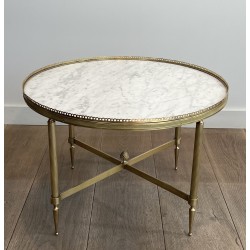 Neoclassical Round Brass Coffee Table with Carrara Marble Top by Maison Jansen, French Work, circa 1940