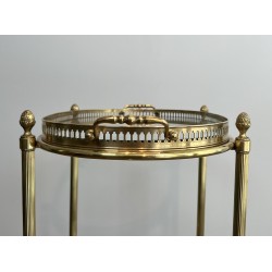Small Oval Neoclassical Brass Drinks Trolley with Double Removable Tops and Openwork Gallery by Maison Baguès, circa 1940