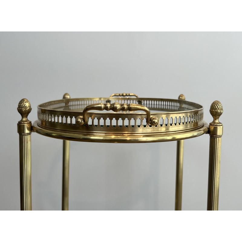 Small Oval Neoclassical Brass Drinks Trolley with Double Removable Tops and Openwork Gallery by Maison Baguès, circa 1940