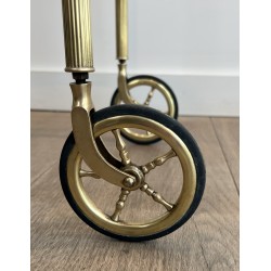 Small Oval Neoclassical Brass Drinks Trolley with Double Removable Tops and Openwork Gallery by Maison Baguès, circa 1940