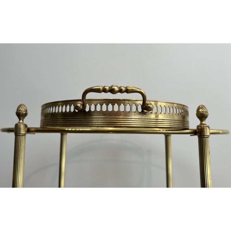 Small Oval Neoclassical Brass Drinks Trolley with Double Removable Tops and Openwork Gallery by Maison Baguès, circa 1940