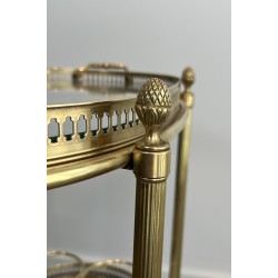 Small Oval Neoclassical Brass Drinks Trolley with Double Removable Tops and Openwork Gallery by Maison Baguès, circa 1940