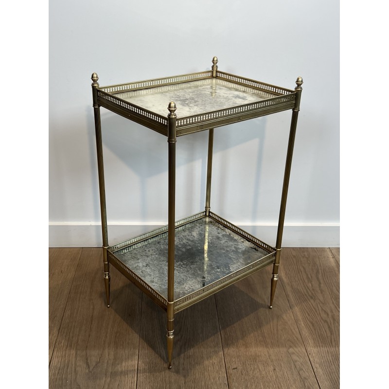 Bout de Canapé Néoclassique en Laiton à Double Plateaux de Miroirs Églomisés, Maison Jansen, vers 1940
