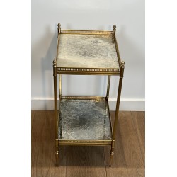 Bout de Canapé Néoclassique en Laiton à Double Plateaux de Miroirs Églomisés, Maison Jansen, vers 1940