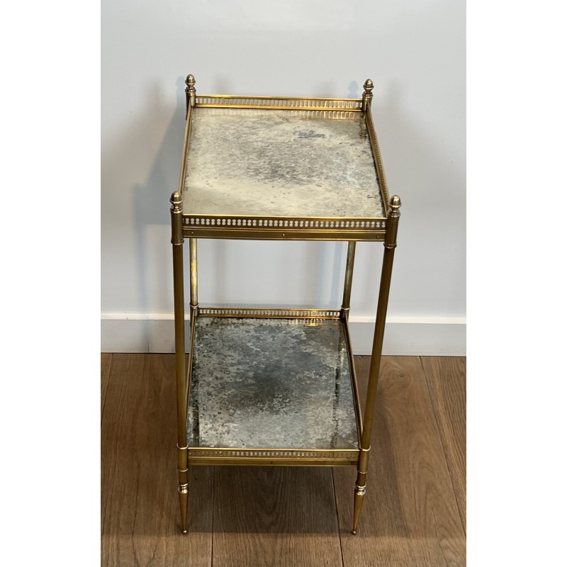 Bout de Canapé Néoclassique en Laiton à Double Plateaux de Miroirs Églomisés, Maison Jansen, vers 1940
