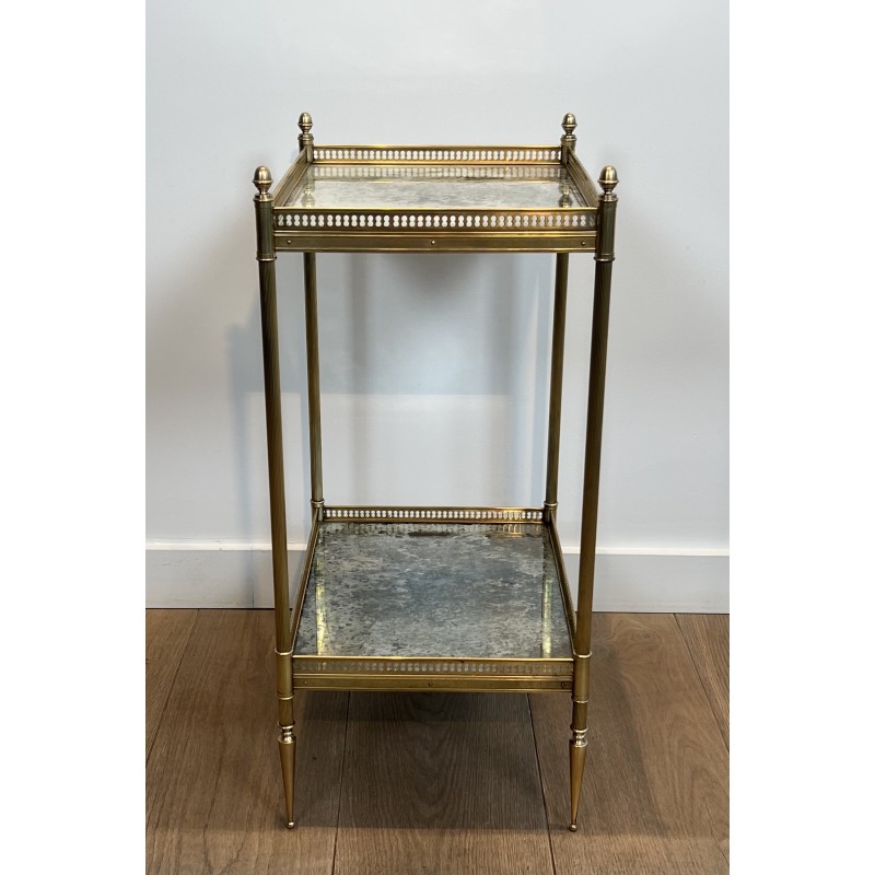 Bout de Canapé Néoclassique en Laiton à Double Plateaux de Miroirs Églomisés, Maison Jansen, vers 1940