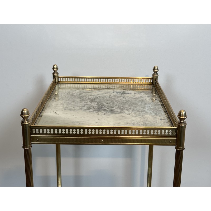 Bout de Canapé Néoclassique en Laiton à Double Plateaux de Miroirs Églomisés, Maison Jansen, vers 1940