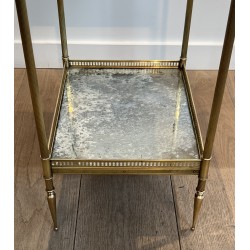 Bout de Canapé Néoclassique en Laiton à Double Plateaux de Miroirs Églomisés, Maison Jansen, vers 1940