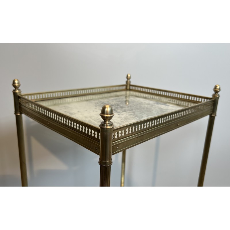 Bout de Canapé Néoclassique en Laiton à Double Plateaux de Miroirs Églomisés, Maison Jansen, vers 1940