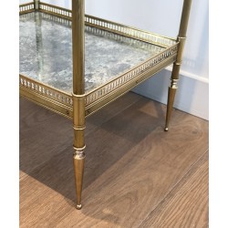 Bout de Canapé Néoclassique en Laiton à Double Plateaux de Miroirs Églomisés, Maison Jansen, vers 1940