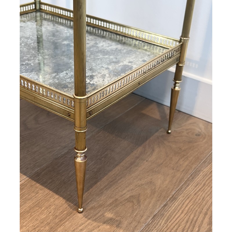 Neoclassical Brass Side Table with Double Églomisé Mirror Tops by Maison Jansen, circa 1940