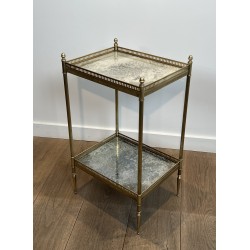 Bout de Canapé Néoclassique en Laiton à Double Plateaux de Miroirs Églomisés, Maison Jansen, vers 1940