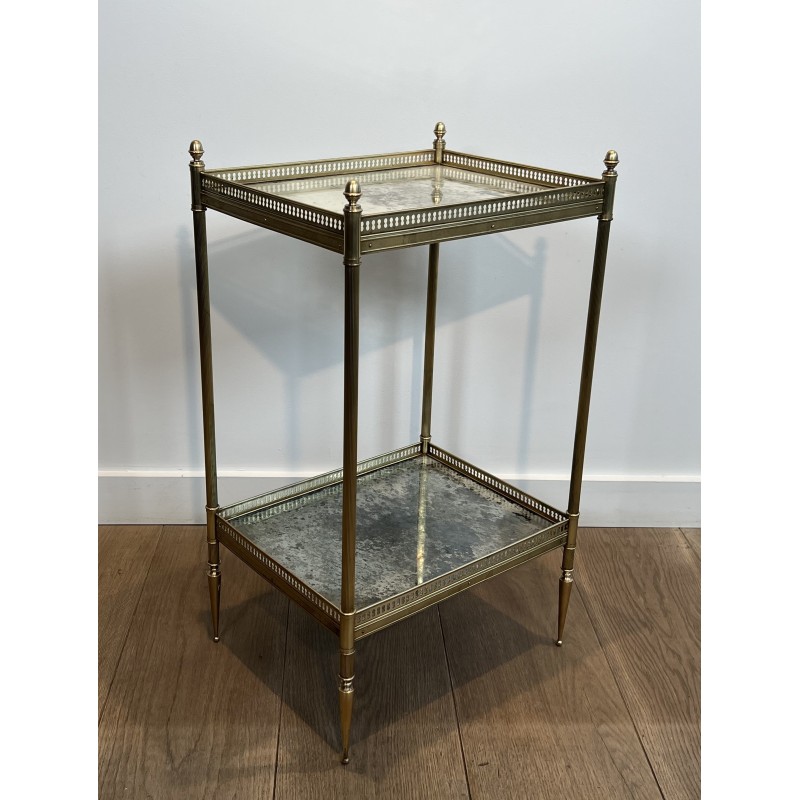 Bout de Canapé Néoclassique en Laiton à Double Plateaux de Miroirs Églomisés, Maison Jansen, vers 1940