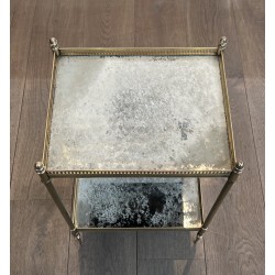 Bout de Canapé Néoclassique en Laiton à Double Plateaux de Miroirs Églomisés, Maison Jansen, vers 1940