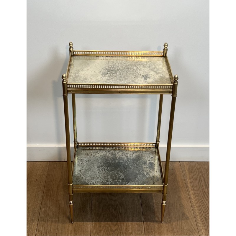 Bout de Canapé Néoclassique en Laiton à Double Plateaux de Miroirs Églomisés, Maison Jansen, vers 1940