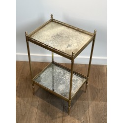 Bout de Canapé Néoclassique en Laiton à Double Plateaux de Miroirs Églomisés, Maison Jansen, vers 1940