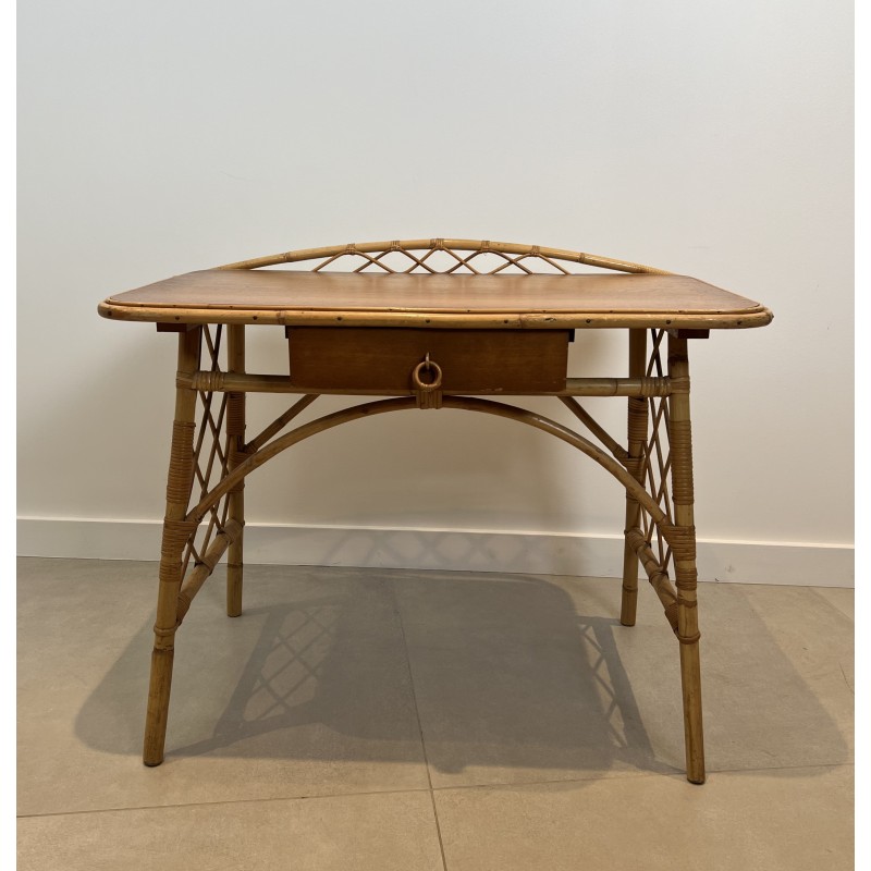 Modernist Rattan Desk by Louis Sognot, French Work, circa 1950
