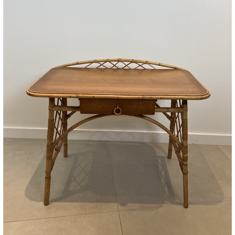 Modernist Rattan Desk by Louis Sognot, French Work, circa 1950