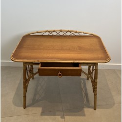 Modernist Rattan Desk by Louis Sognot, French Work, circa 1950