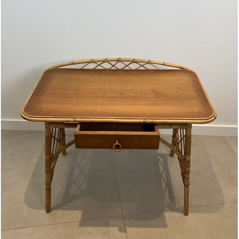 Modernist Rattan Desk by Louis Sognot, French Work, circa 1950