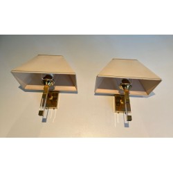 Pair of Lucite and Gilt Wall Sconces