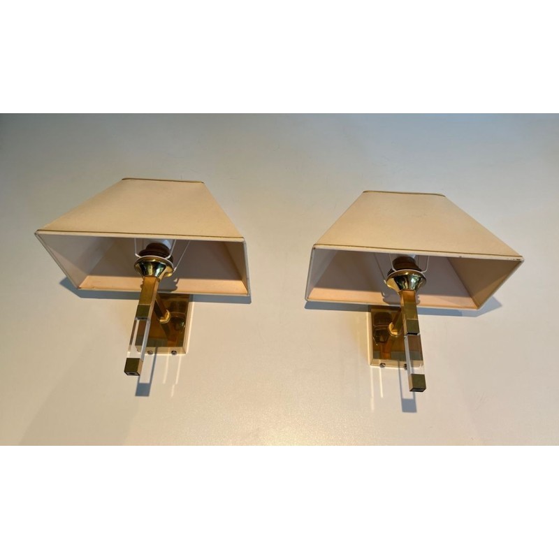 Pair of Lucite and Gilt Wall Sconces