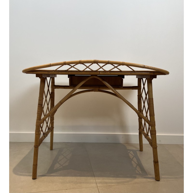 Modernist Rattan Desk by Louis Sognot, French Work, circa 1950