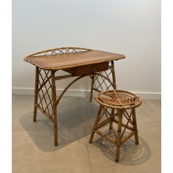Modernist Rattan Desk by Louis Sognot, French Work, circa 1950