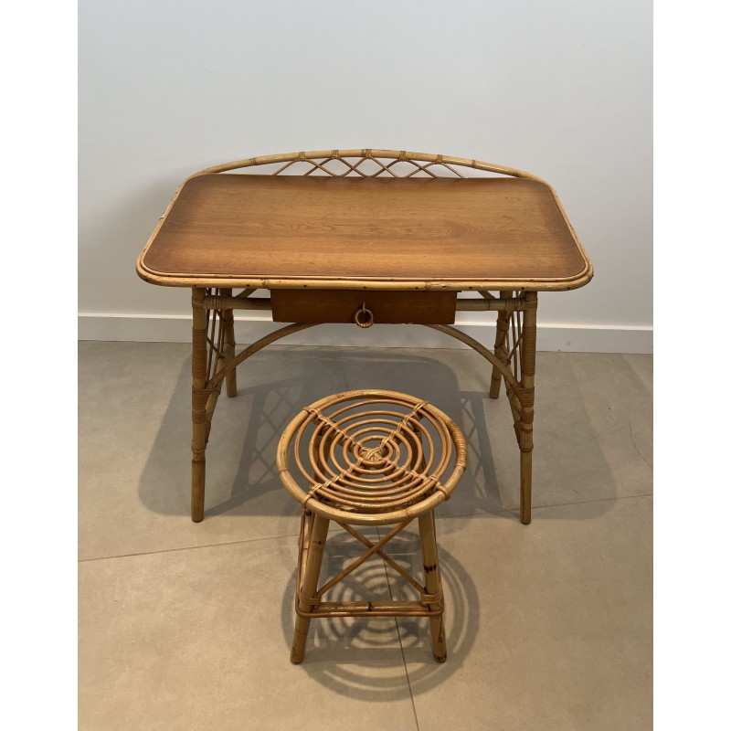 Modernist Rattan Desk by Louis Sognot, French Work, circa 1950