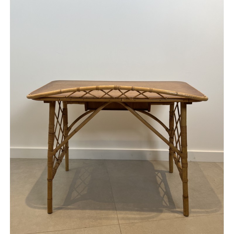 Modernist Rattan Desk by Louis Sognot, French Work, circa 1950