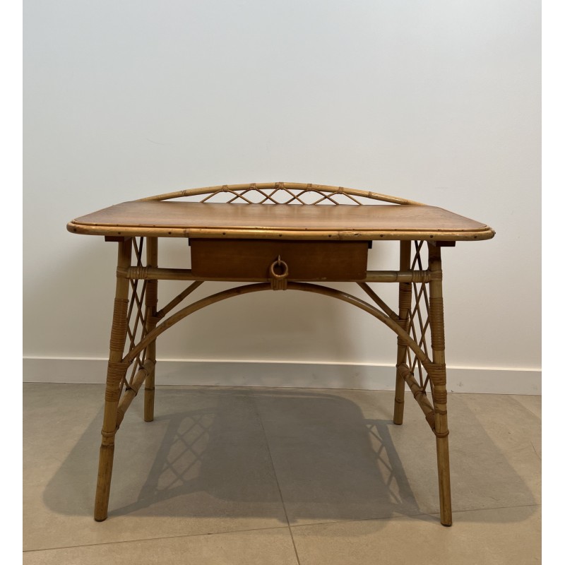 Modernist Rattan Desk by Louis Sognot, French Work, circa 1950