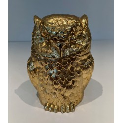 Gilt Metal Owl Ice Bucket by Mauro Mainetti, Italian Work, circa 1970