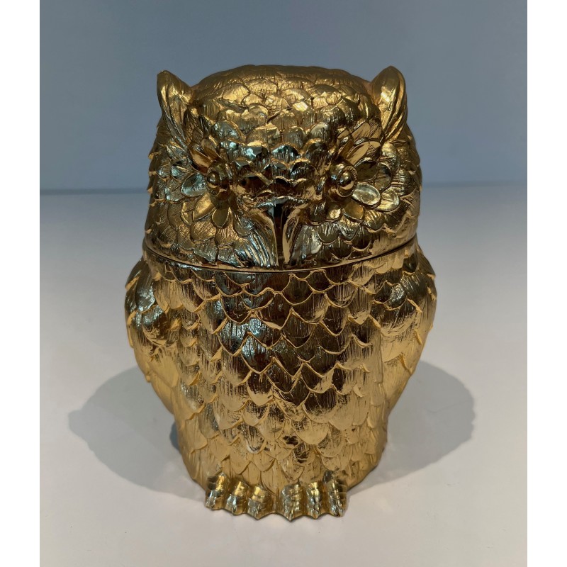 Gilt Metal Owl Ice Bucket by Mauro Mainetti, Italian Work, circa 1970
