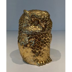 Gilt Metal Owl Ice Bucket by Mauro Mainetti, Italian Work, circa 1970