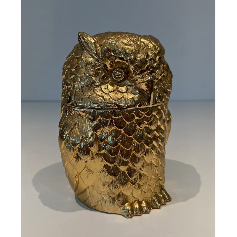 Gilt Metal Owl Ice Bucket by Mauro Mainetti, Italian Work, circa 1970