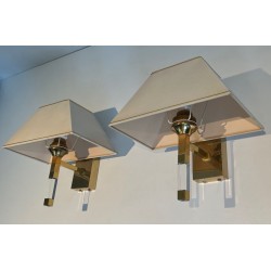 Pair of Lucite and Gilt Wall Sconces